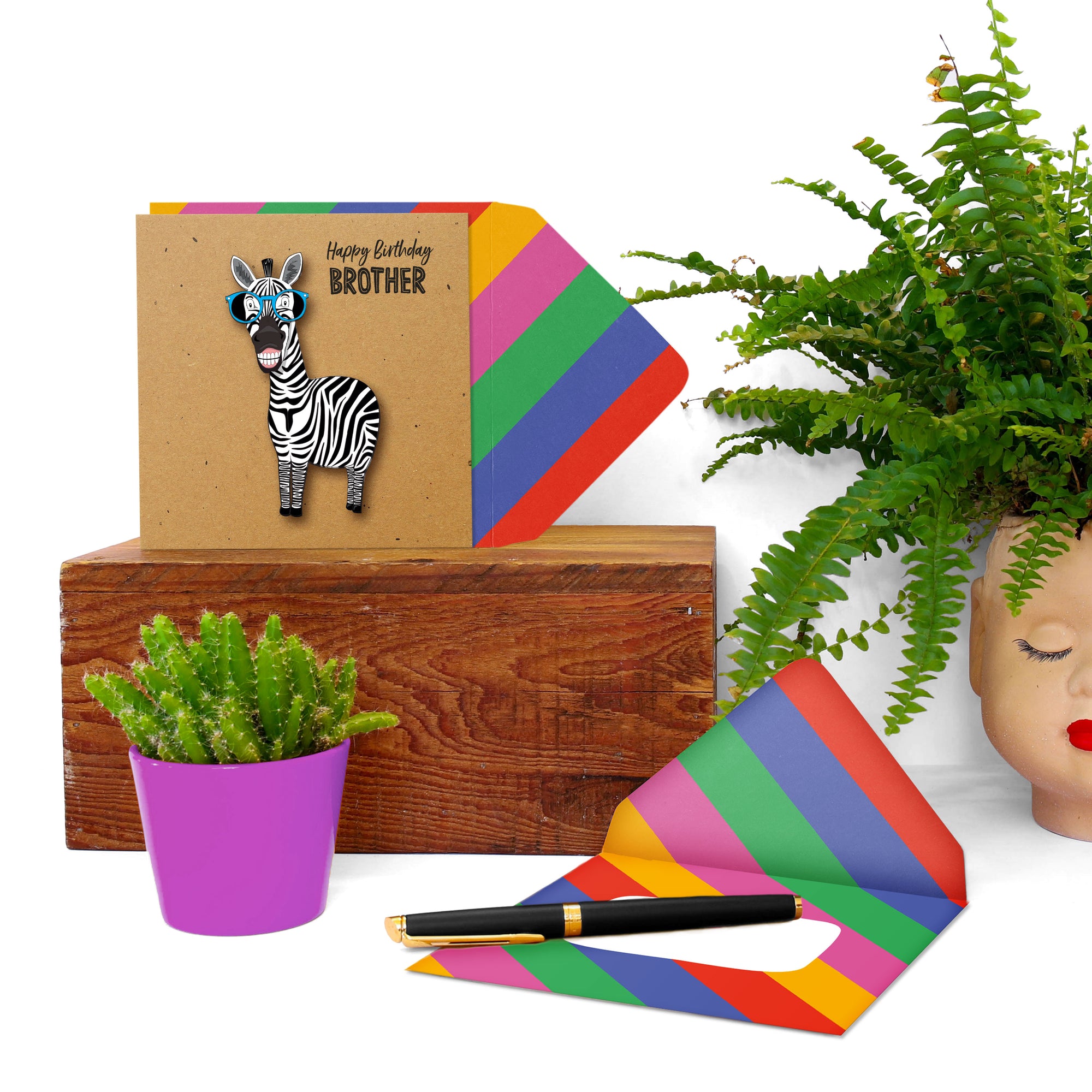 Happy Birthday Brother Zebra, Handmade Greeting Card