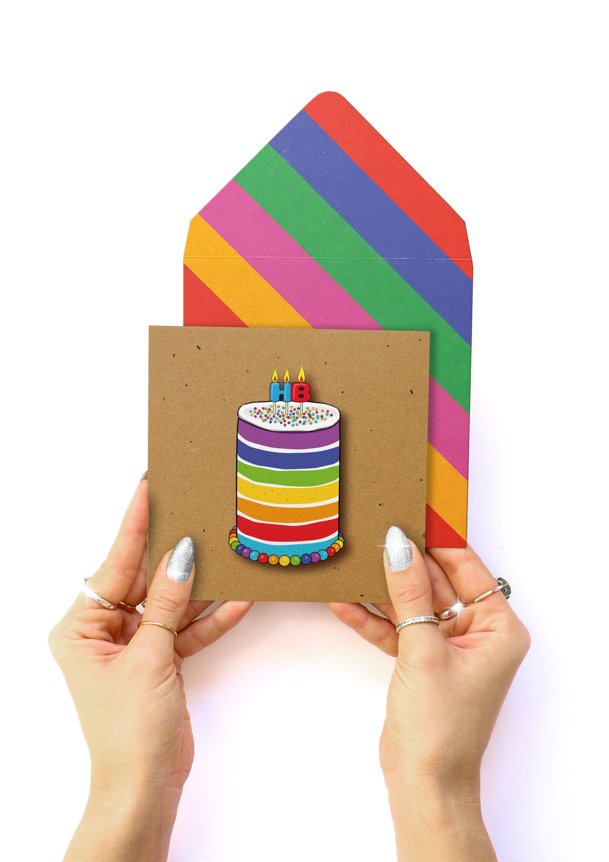Happy Birthday Rainbow Cake, Handmade Greeting Card