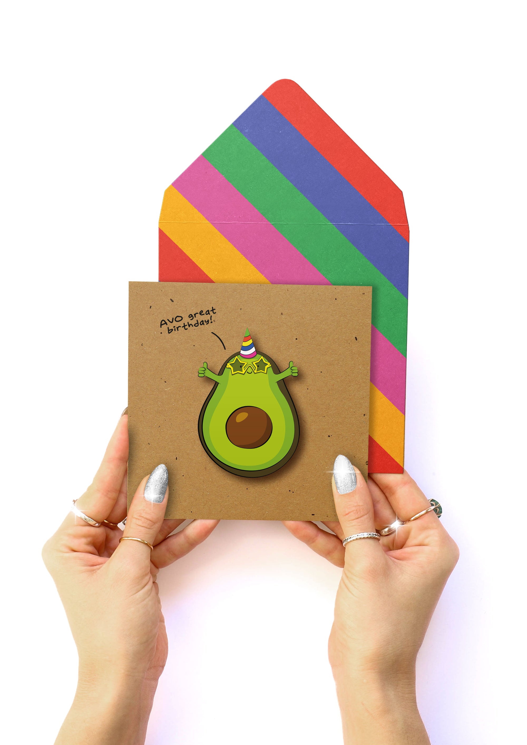 Avocado Happy Birthday, Handmade Greeting Card