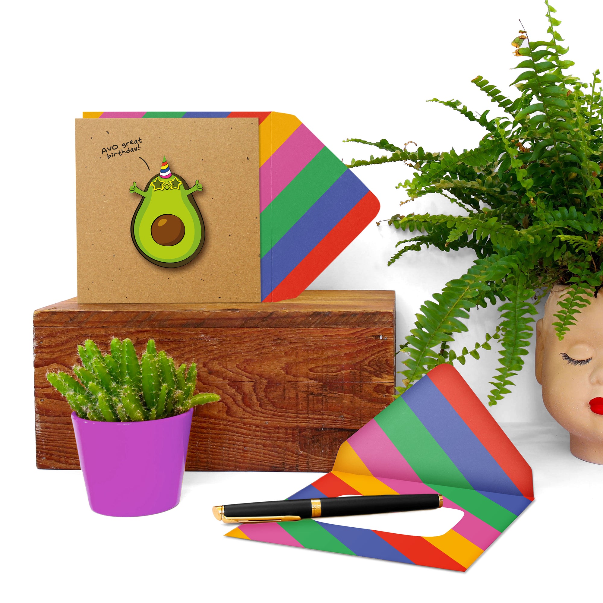 Avocado Happy Birthday, Handmade Greeting Card