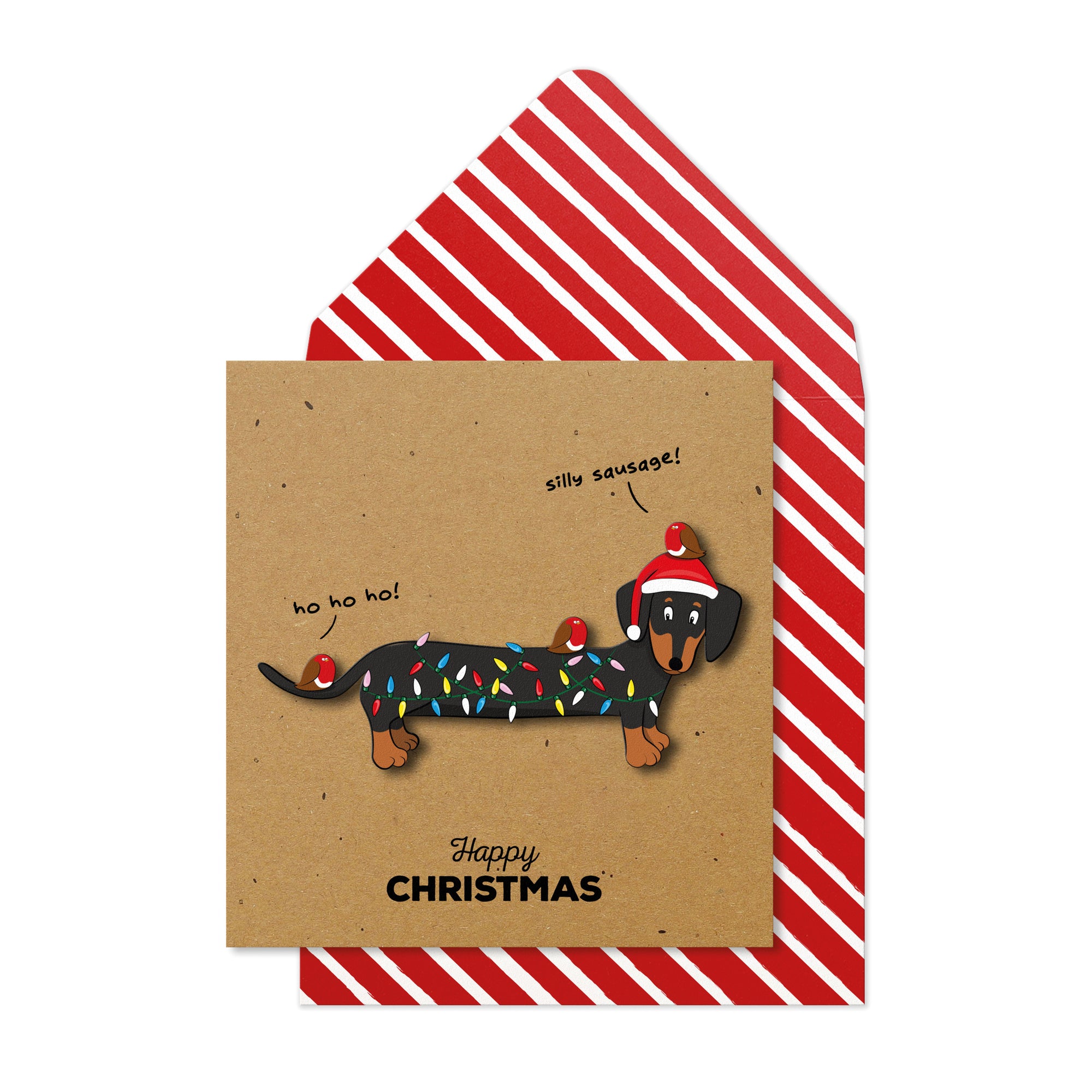 Happy Christmas Silly Sausage Dachshund, Handmade Greeting Card