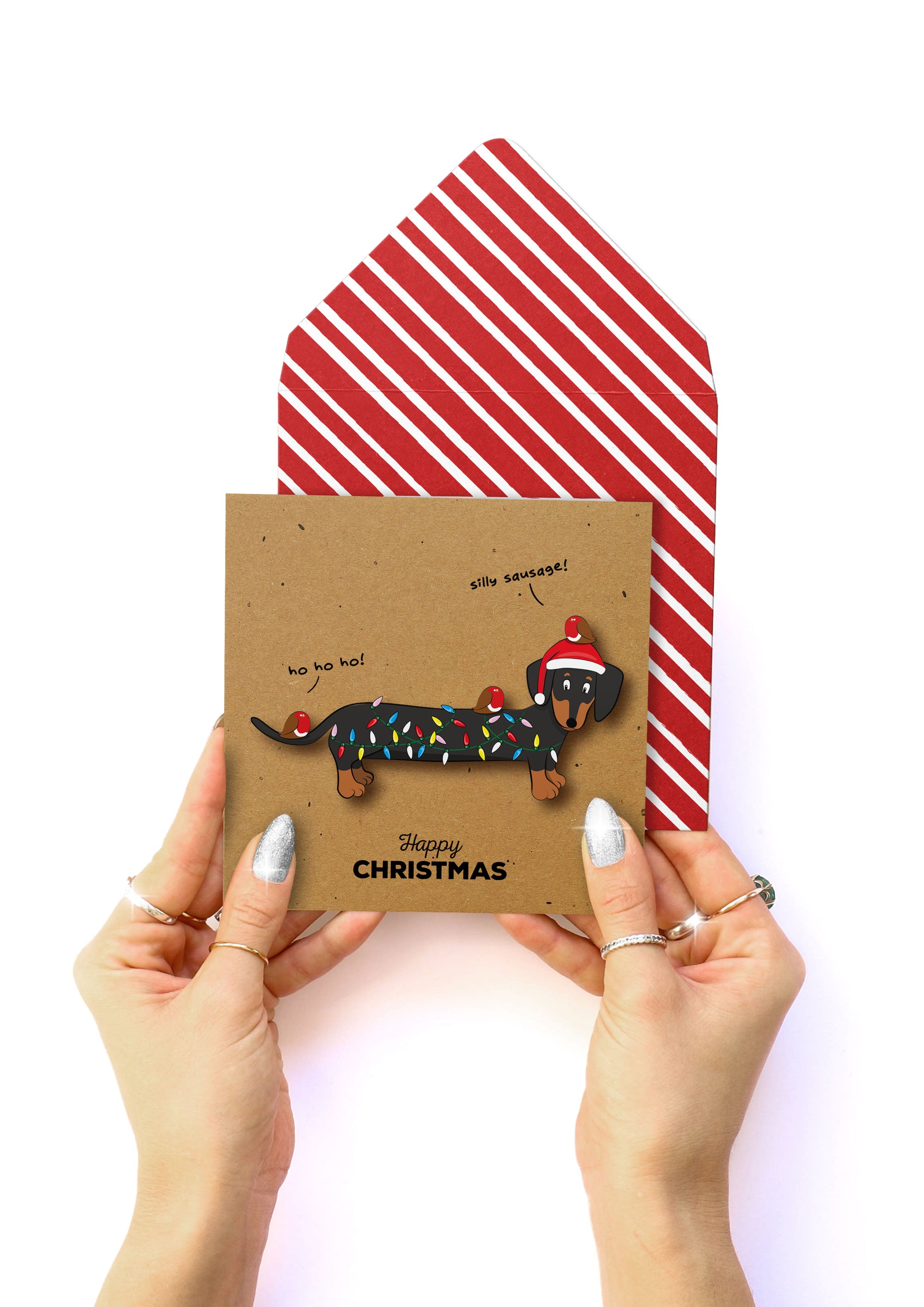 Happy Christmas Silly Sausage Dachshund, Handmade Greeting Card