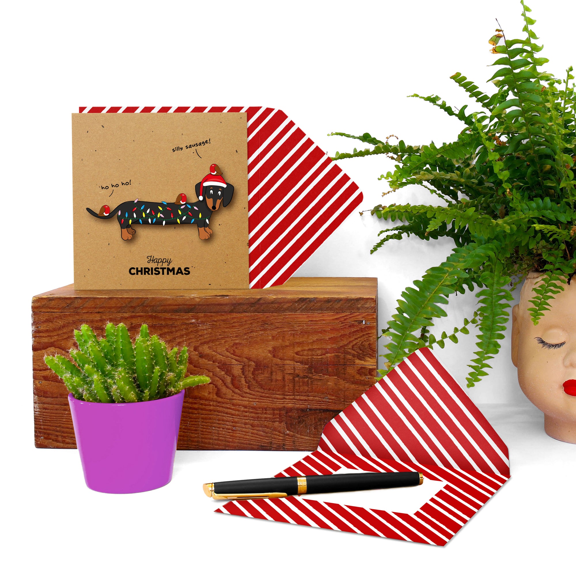 Happy Christmas Silly Sausage Dachshund, Handmade Greeting Card