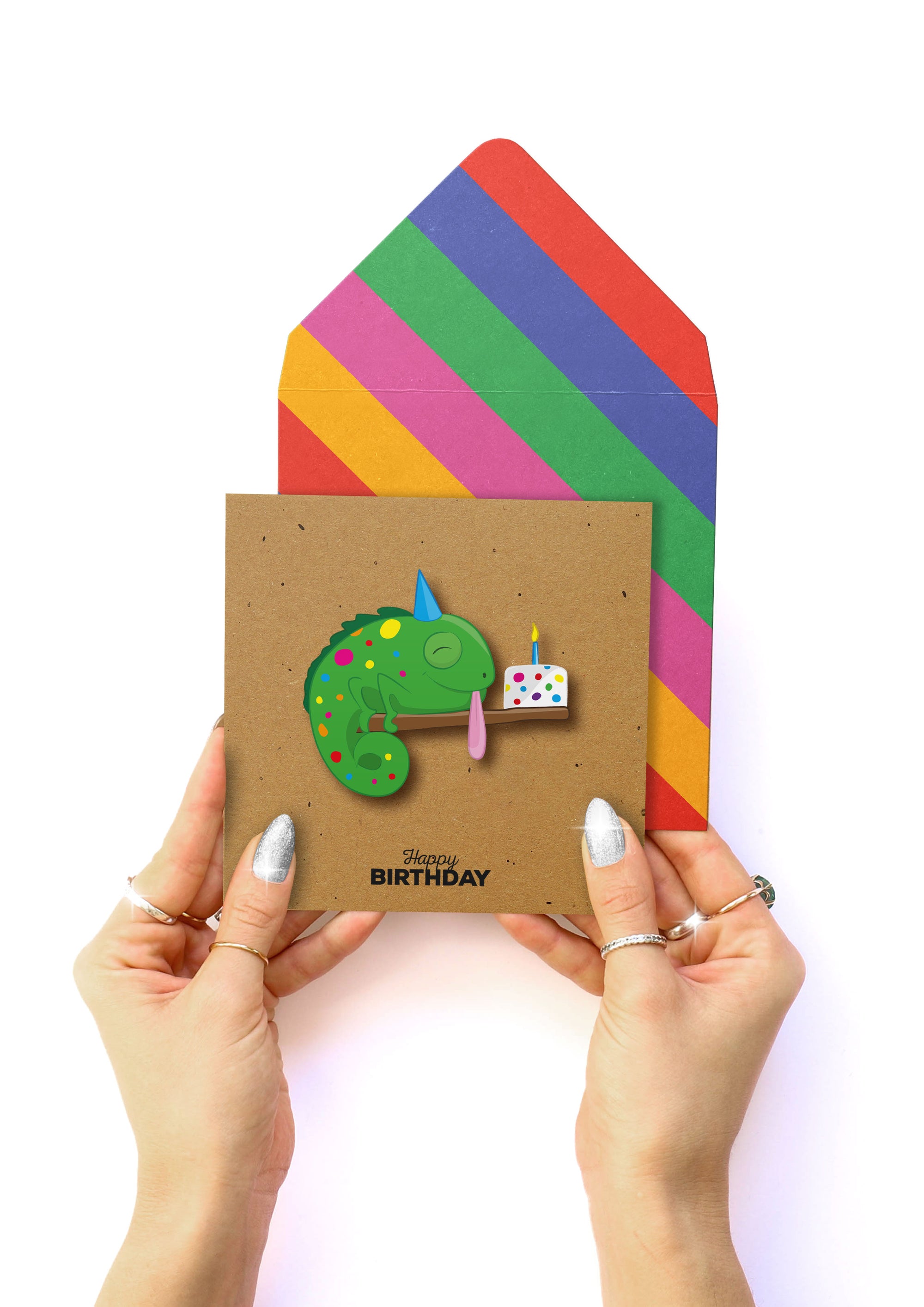 Happy Birthday Chameleon, Handmade Greeting Card