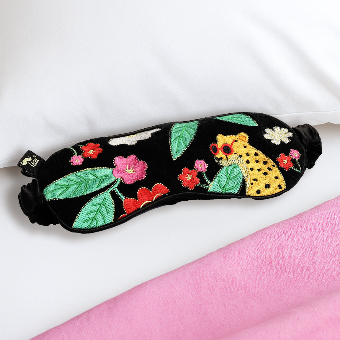 Velvet Embroidered Cheetah Eye Mask
