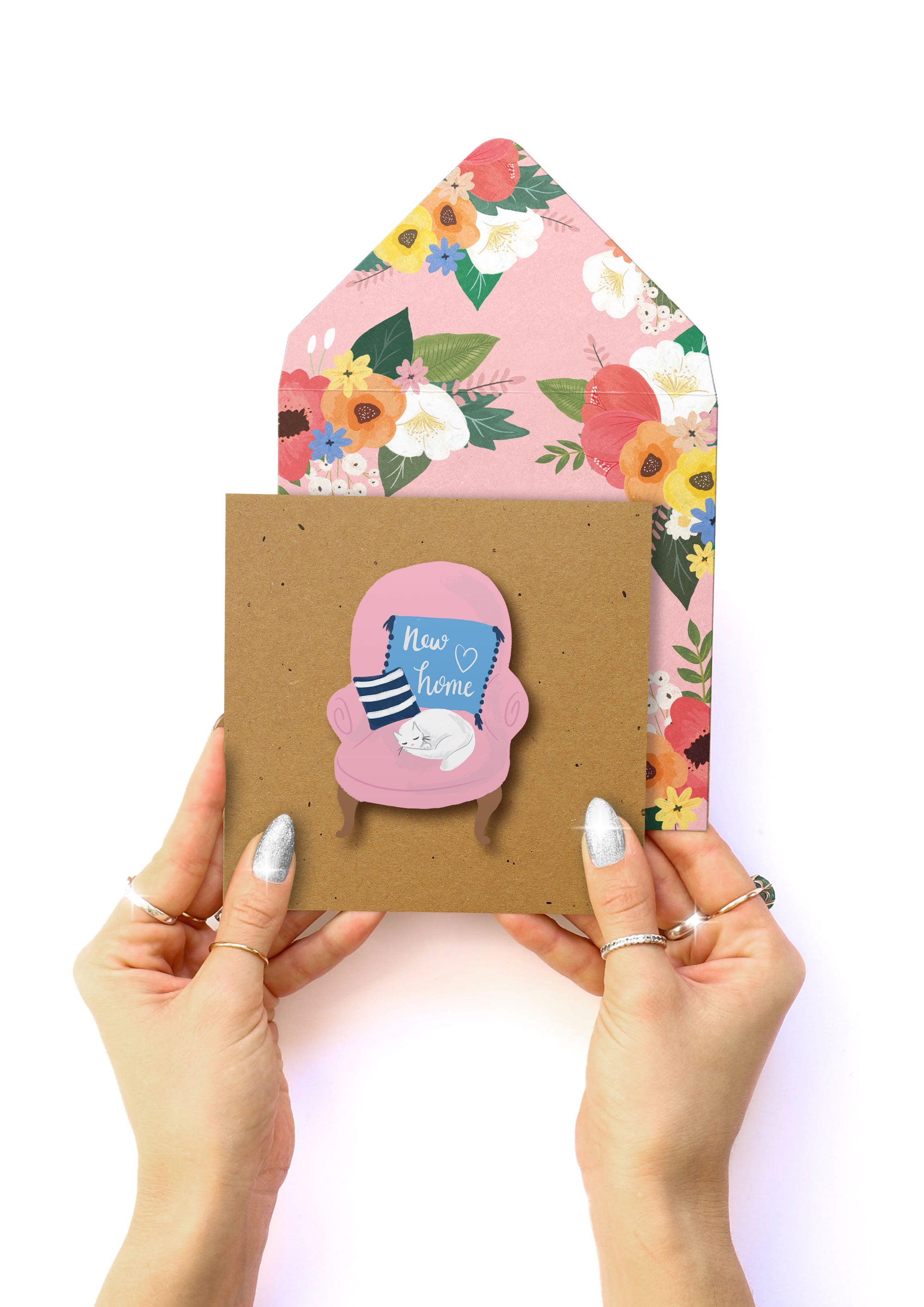 Cosy New Home Vintage Cat, Handmade Greeting Card