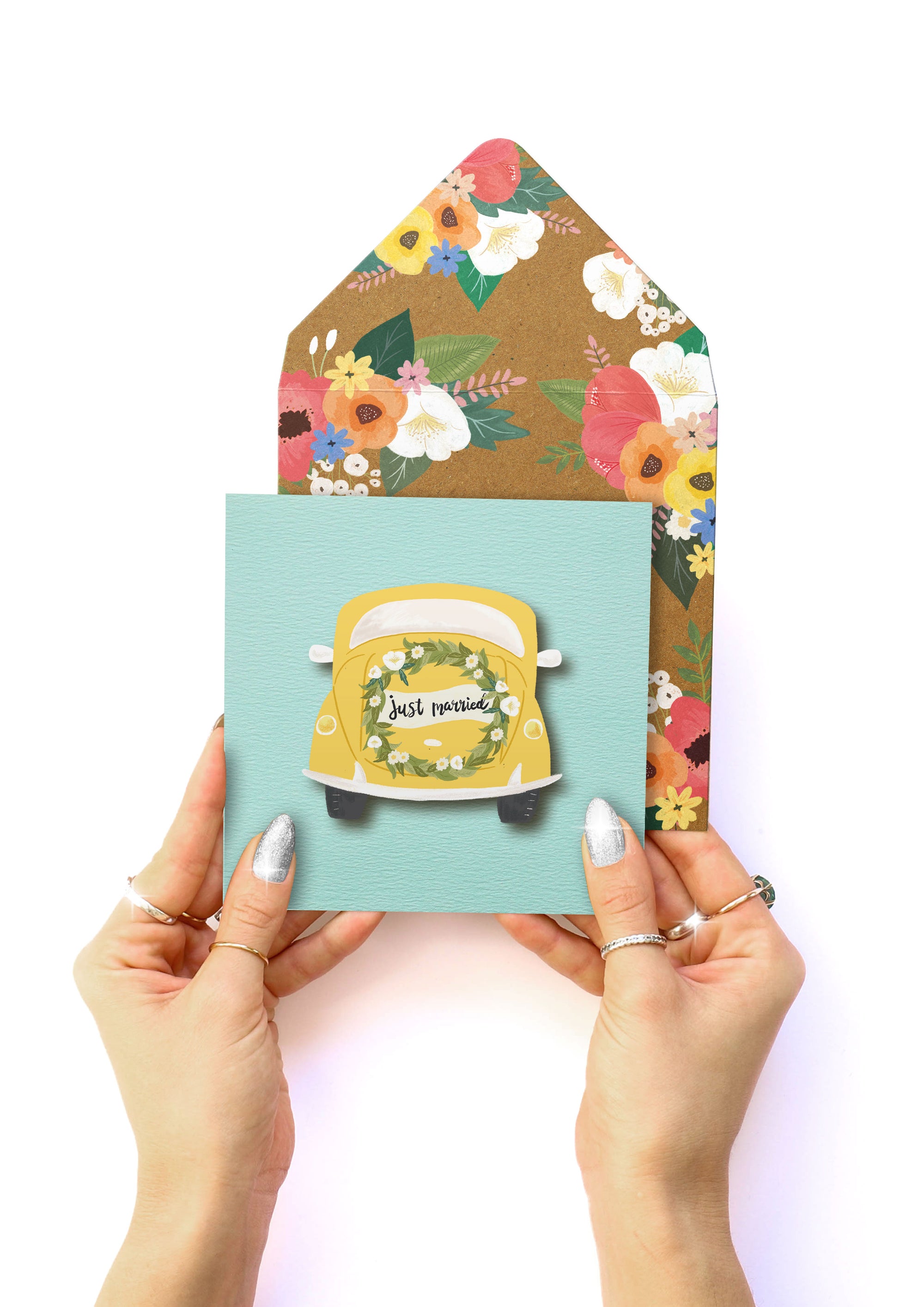 Just Married Wedding Car, Handmade Greeting Card
