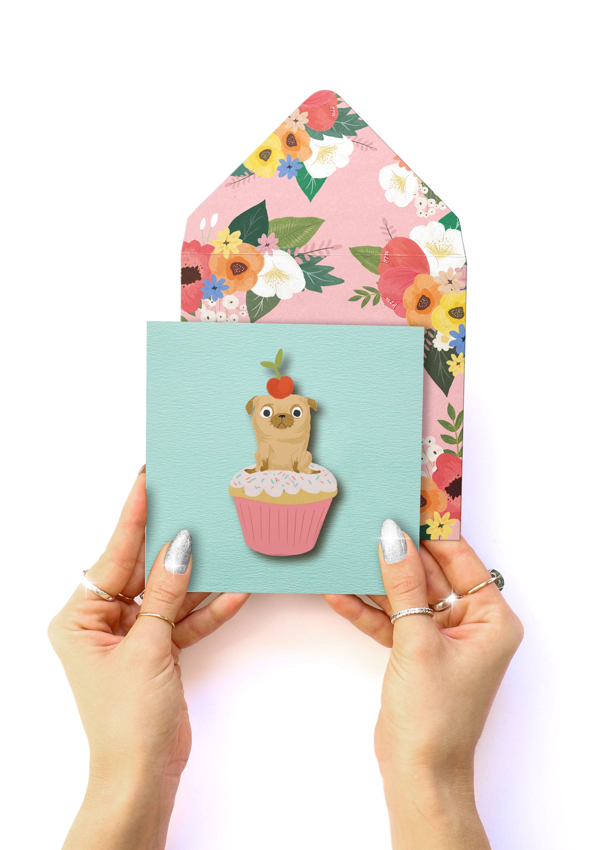 Birthday Pug Pupcake, Handmade Greeting Card