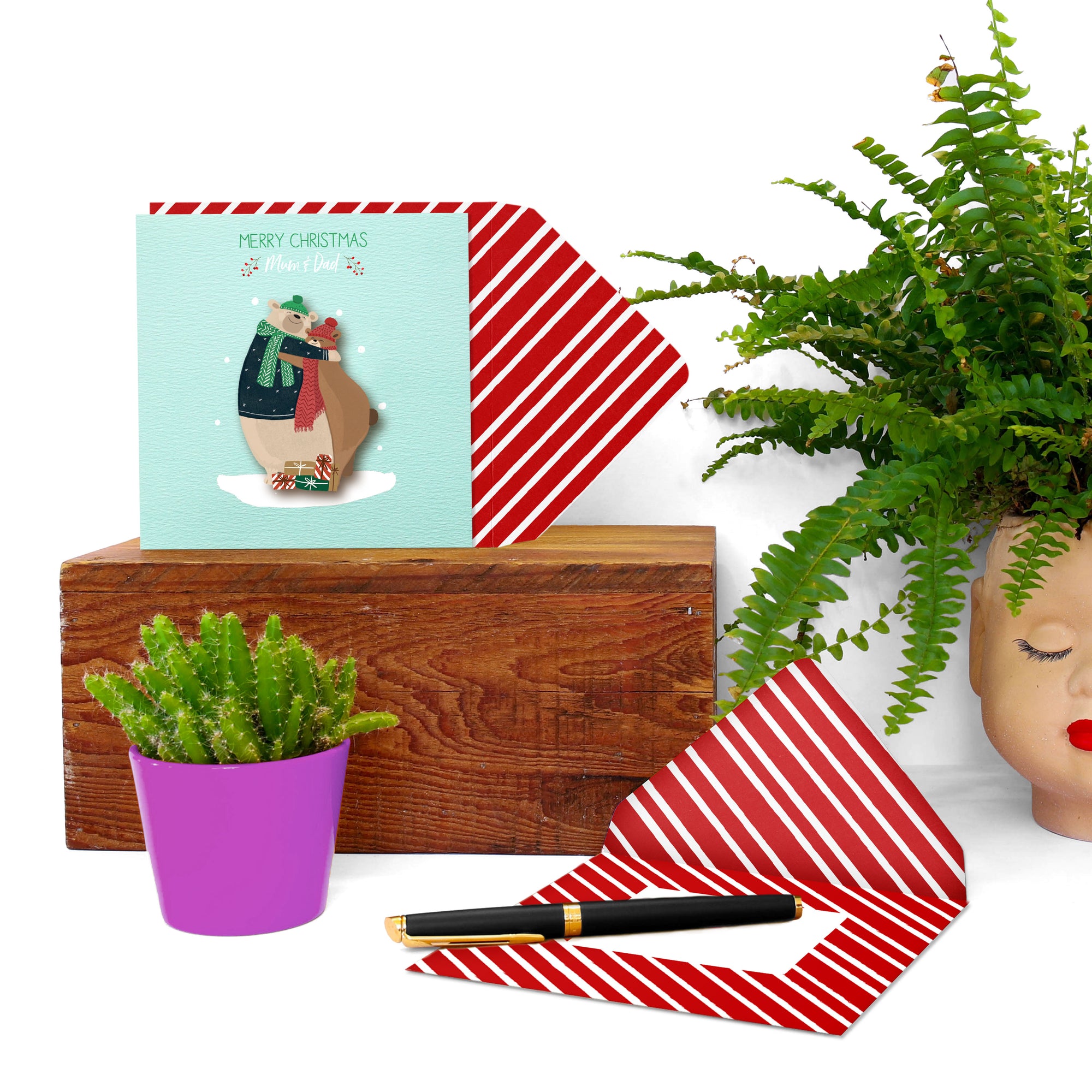 Merry Christmas Mum & Dad Bears, 3D Handmade Greeting Card