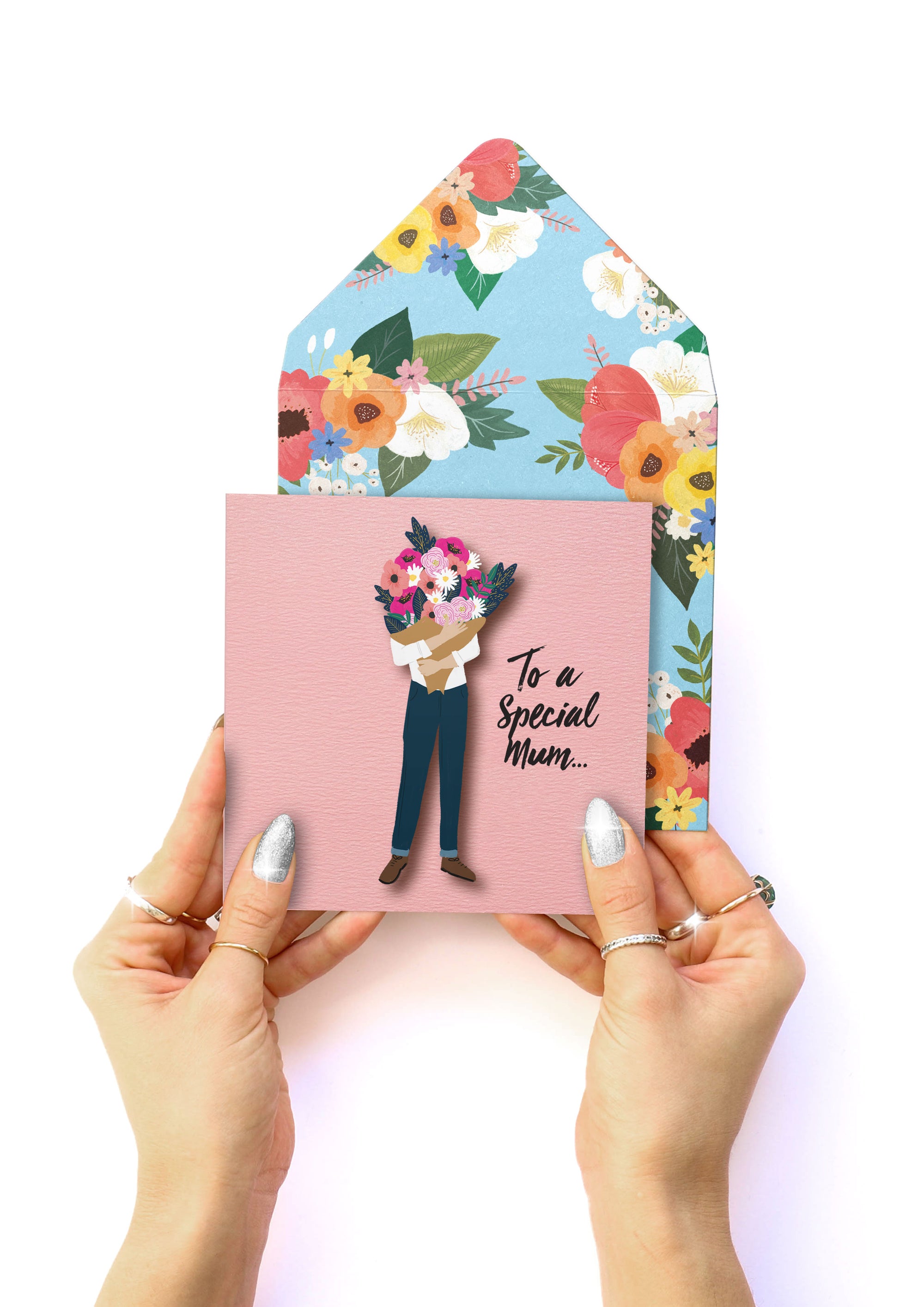 Man with Flowers, Mother's Day, Handmade Greeting Card