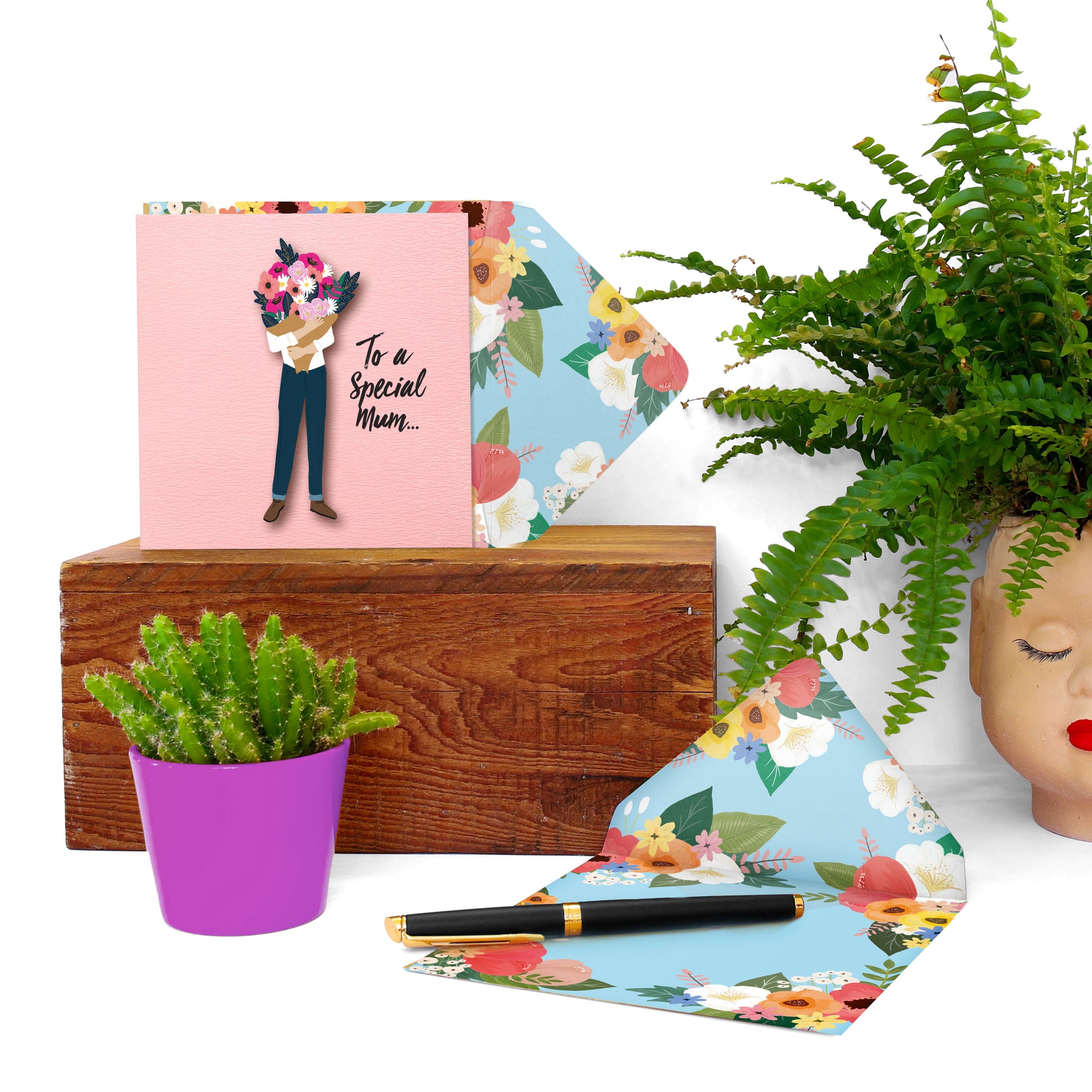 Man with Flowers, Mother's Day, Handmade Greeting Card