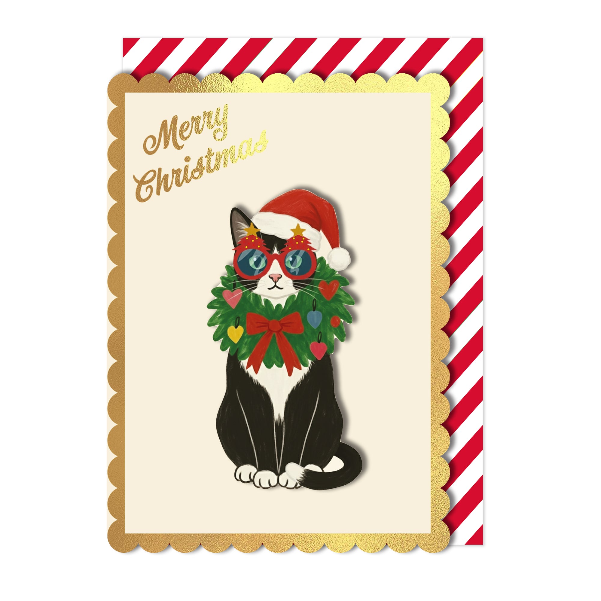 Merry Christmas Cat, Handmade Greeting Card