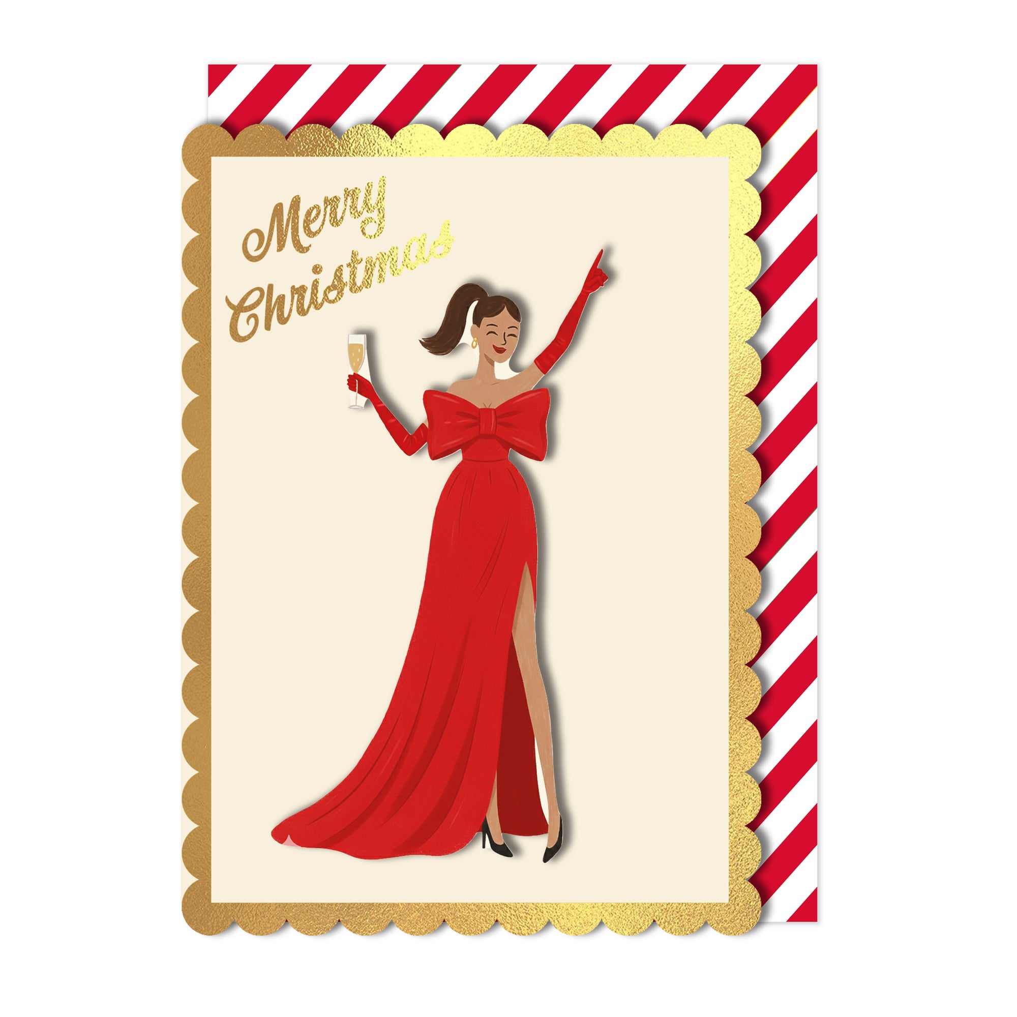 Merry Christmas Lady In Red, Handmade Greeting Card