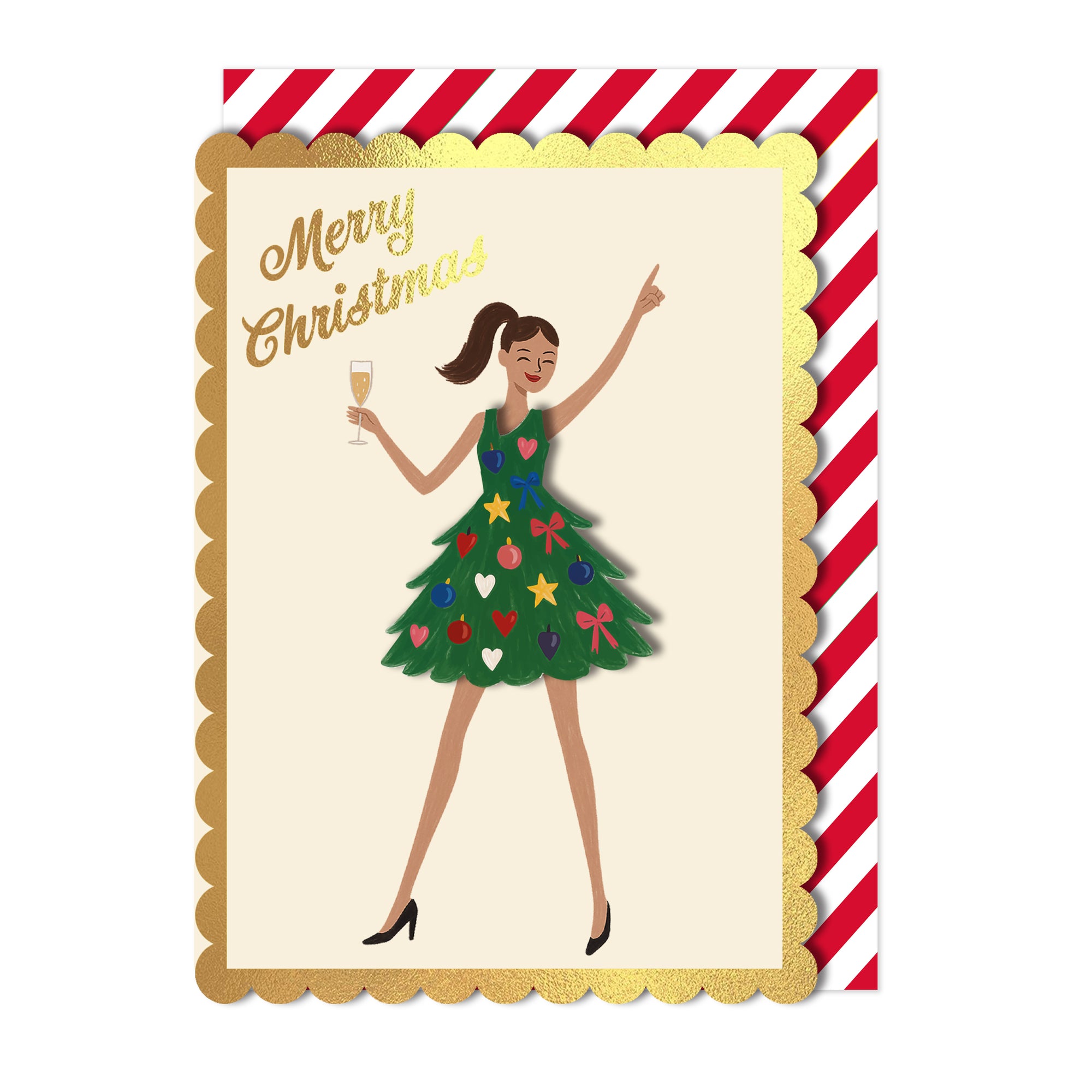 Merry Christmas Tree Dress, Handmade Greeting Card